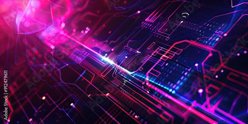 Wallpaper Mural Abstract futuristic neon circuit board. Torontodigital.ca