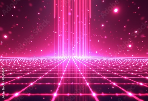 Trendy Psychedelic Rave Posters - Neon Pink Geometric Wireframe Grid