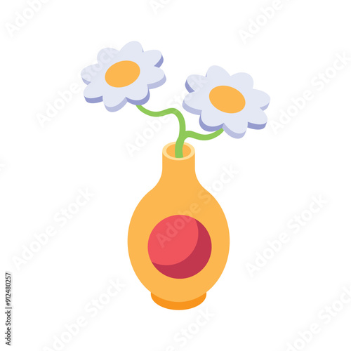 A colorful vase holding two blooming flowers, representing nature and beauty