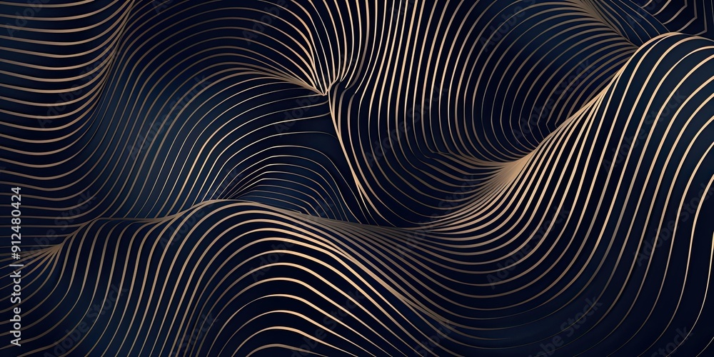 Wavy, golden lines on a black background. Wavy, golden lines on a black background.