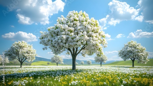 Tranquil Spring Blossoms in a Serene Landscape. Nature's Beauty concept photo