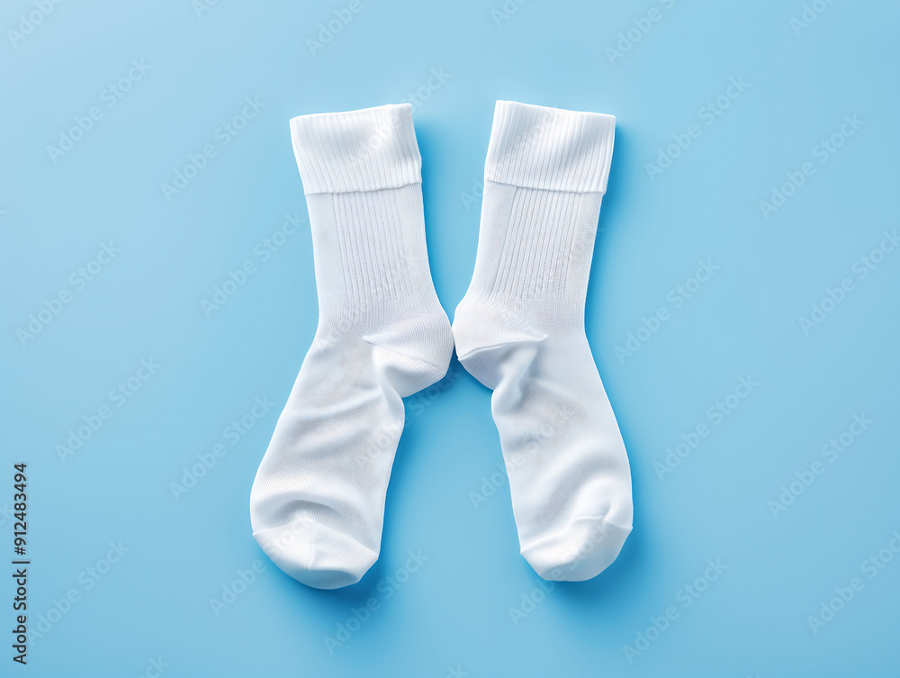 Pair of white socks on blue background Pair of white socks on blue background