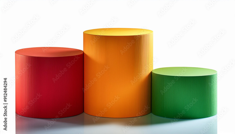 Red yellow green empty product placement podiums Red yellow green empty product placement podiums