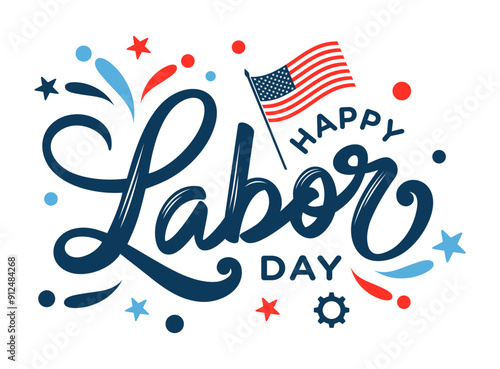 Labor Day hand drawn lettering greeting card 
vector illustration isolated on white background 
for labor day celebration, bbq, party, 
social media post, sign, badge, printable