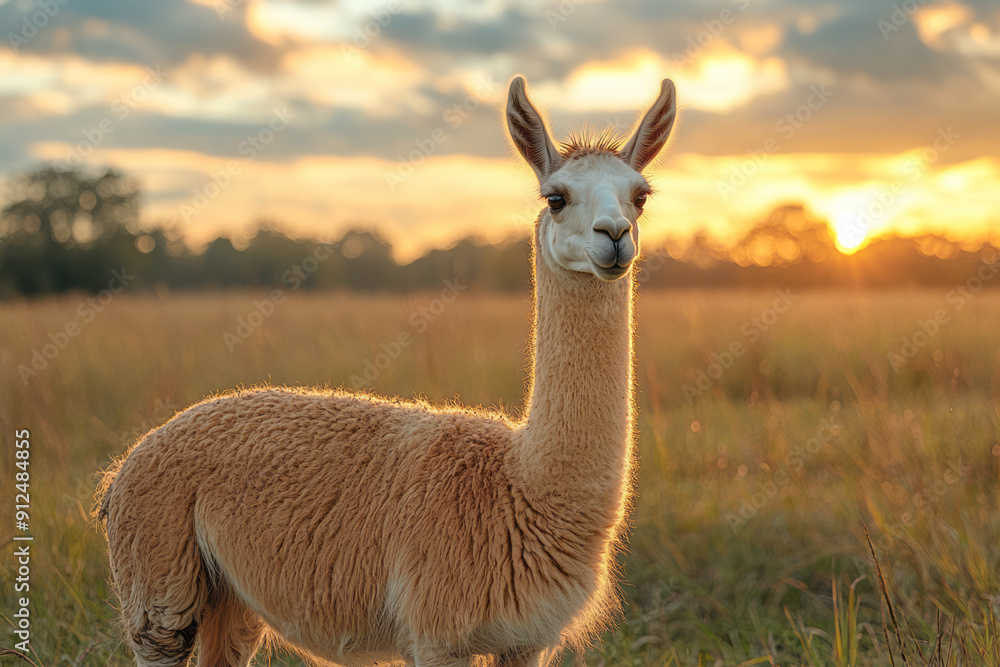 A content llama standing tall and proud, with a serene farm landscape in the background, A content llama standing tall and proud, with a serene farm landscape in the background,