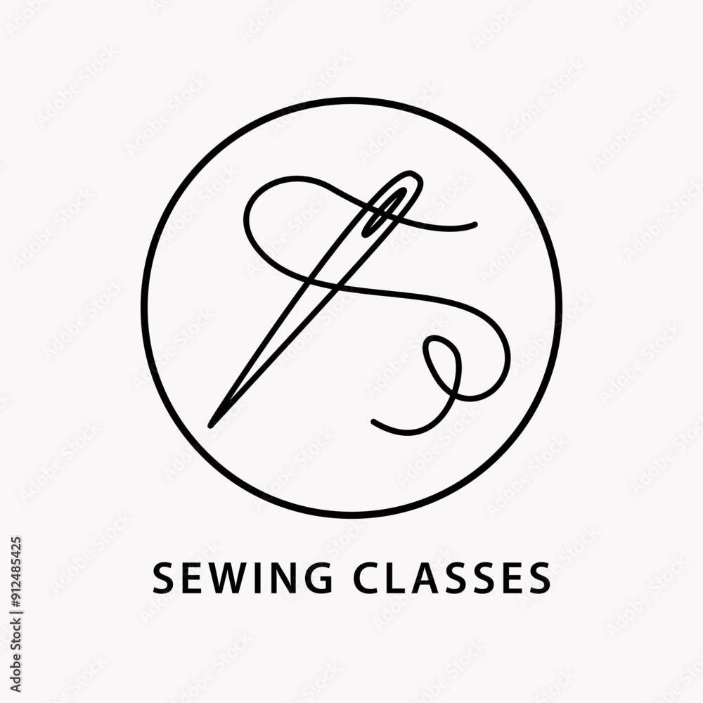 Sewing Classes Logo Design Needle and Thread Badge Sewing Classes Logo Design Needle and Thread Badge
