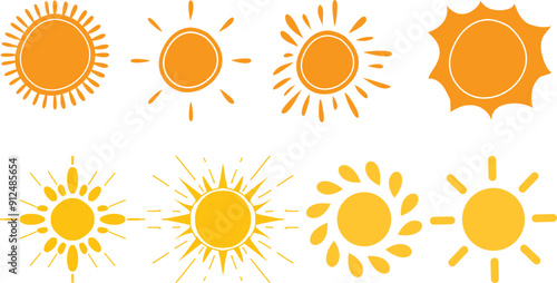 Yellow sun icon collection