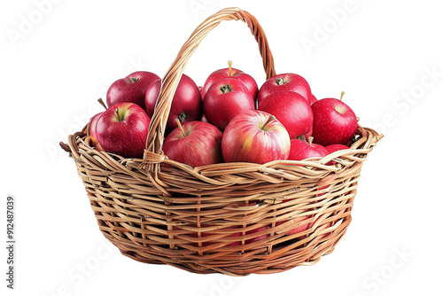 Freshly harvested apples in a basket isolated on clear white background from an orchard