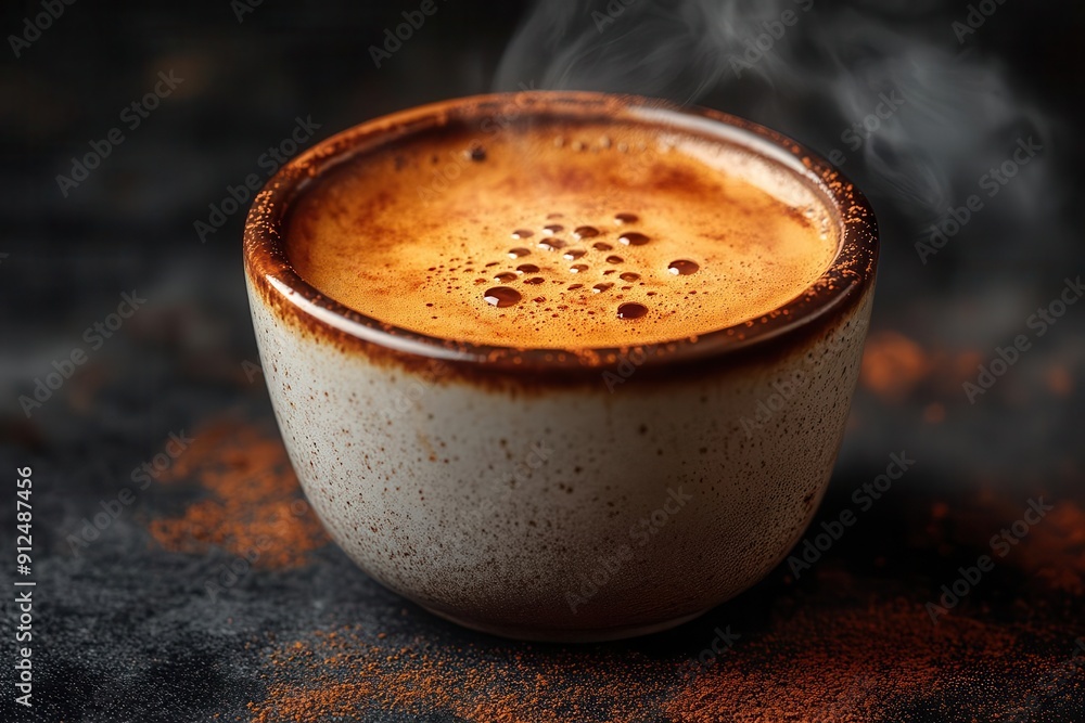 artisanal coffee experience captured in elegant simplicity rich aromatic espresso in a pristine white cup steam rising dramatic lighting accentuates crema and subtle coffee oils artisanal coffee experience captured in elegant simplicity rich aromatic espresso in a pristine white cup steam rising dramatic lighting accentuates crema and subtle coffee oils