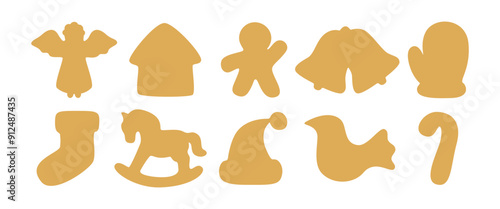 Christmas gingerbread cookie silhouette. Holiday templates for cutter craft machine. Cut shape for stencil isolated on white background. Flat cute vector illustration
