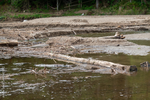 Lake damaged by bad weather (rain, flood, storm) . Disaster area 