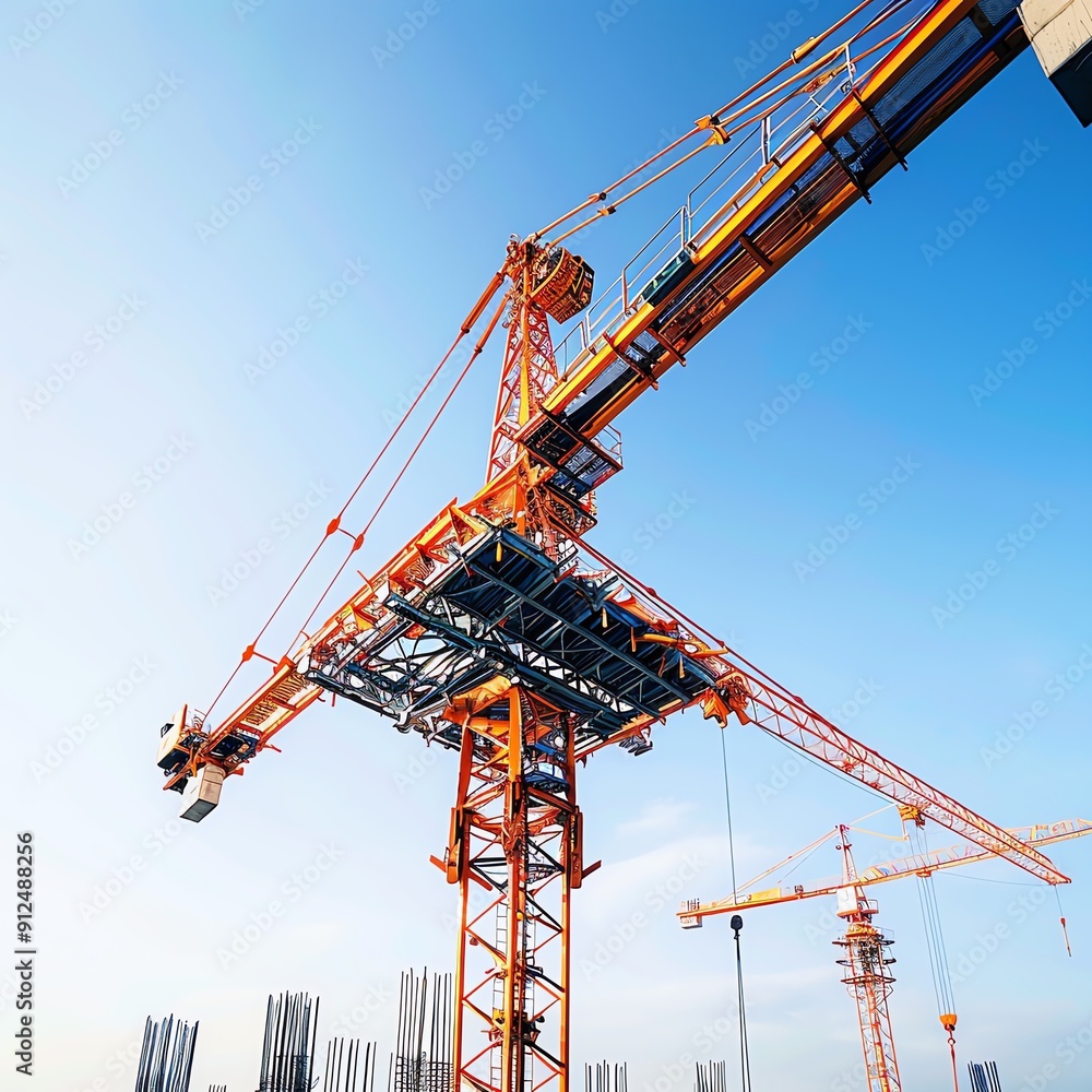 Tower crane lifting structural elements for a luxury hotel, hospitality construction Tall and powerful, precise and efficient, highend development Tower crane lifting structural elements for a luxury hotel, hospitality construction Tall and powerful, precise and efficient, highend development