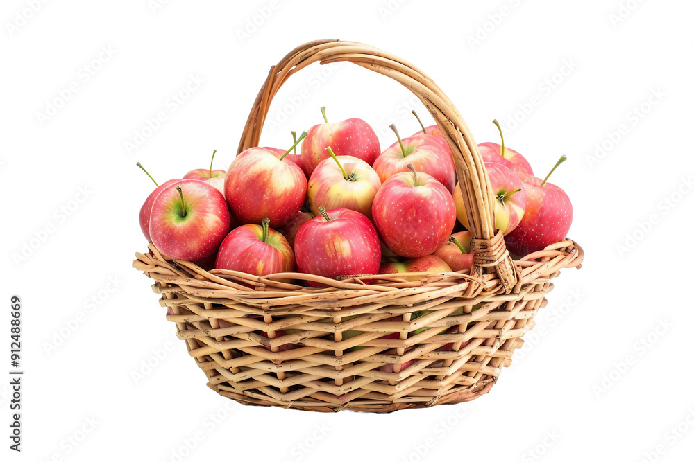 Freshly picked orchard apples in a basket isolated on clear white background Freshly picked orchard apples in a basket isolated on clear white background