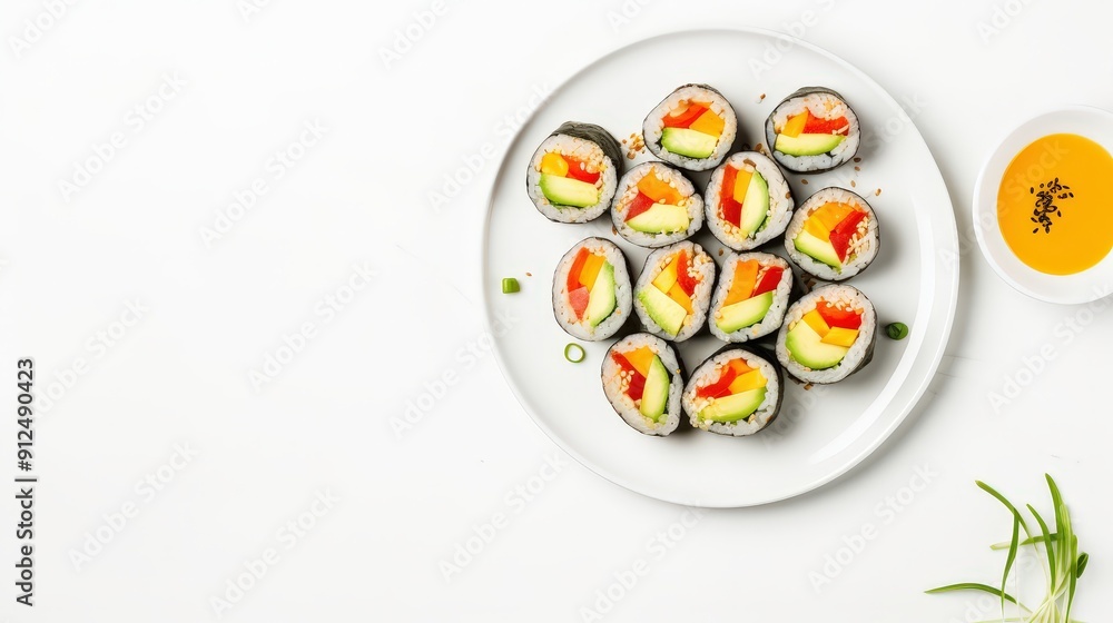 Vegetarian Sushi Rolls on White Background Vegetarian Sushi Rolls on White Background