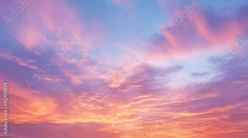 Colorful sunset sky with wispy clouds closeup view
