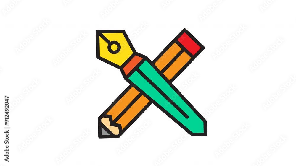 motion icon Pencil and pen crossed, writing and drawing tools.
motion icon Pencil and pen crossed, writing and drawing tools.