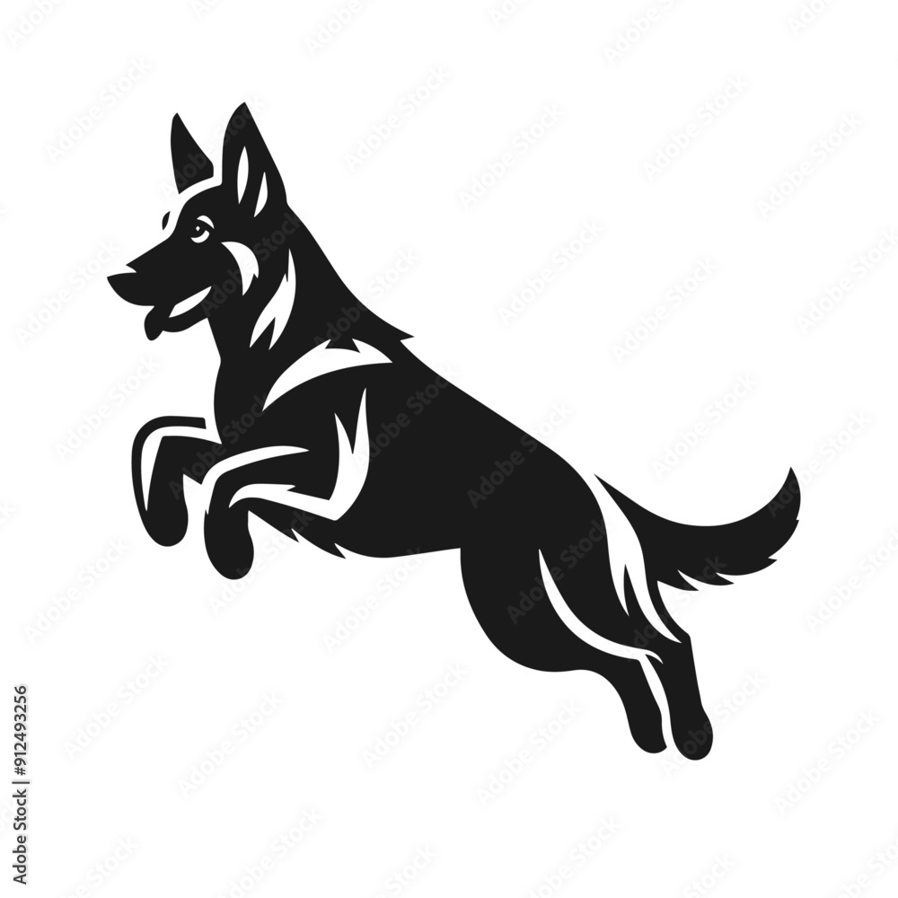 Clean black and white vector silhouette of a Shepherd isolated on a white background