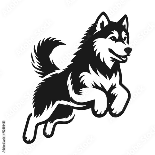 Clean black and white vector silhouette of a husky isolated on white background