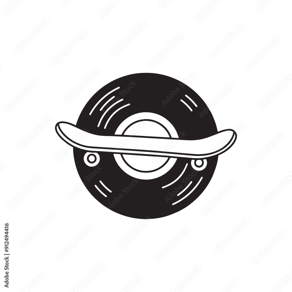 Simple drawing of skateboard and a vinyl Simple drawing of skateboard and a vinyl