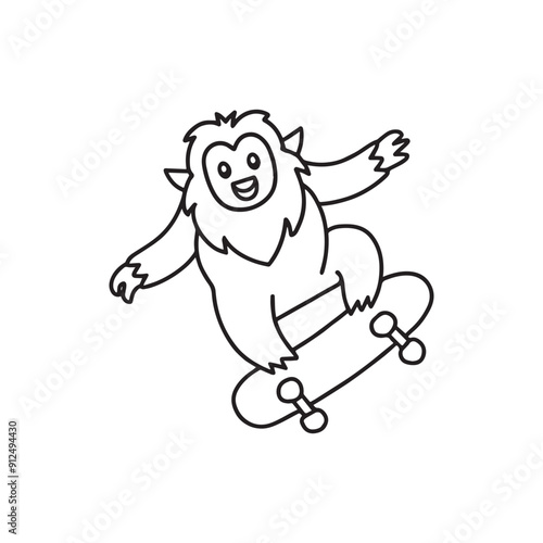Simple drawing of yeti does trick with skateboard