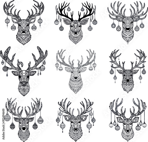 Intricate Christmas Deer Mandala Art with Festive Ornament Designs