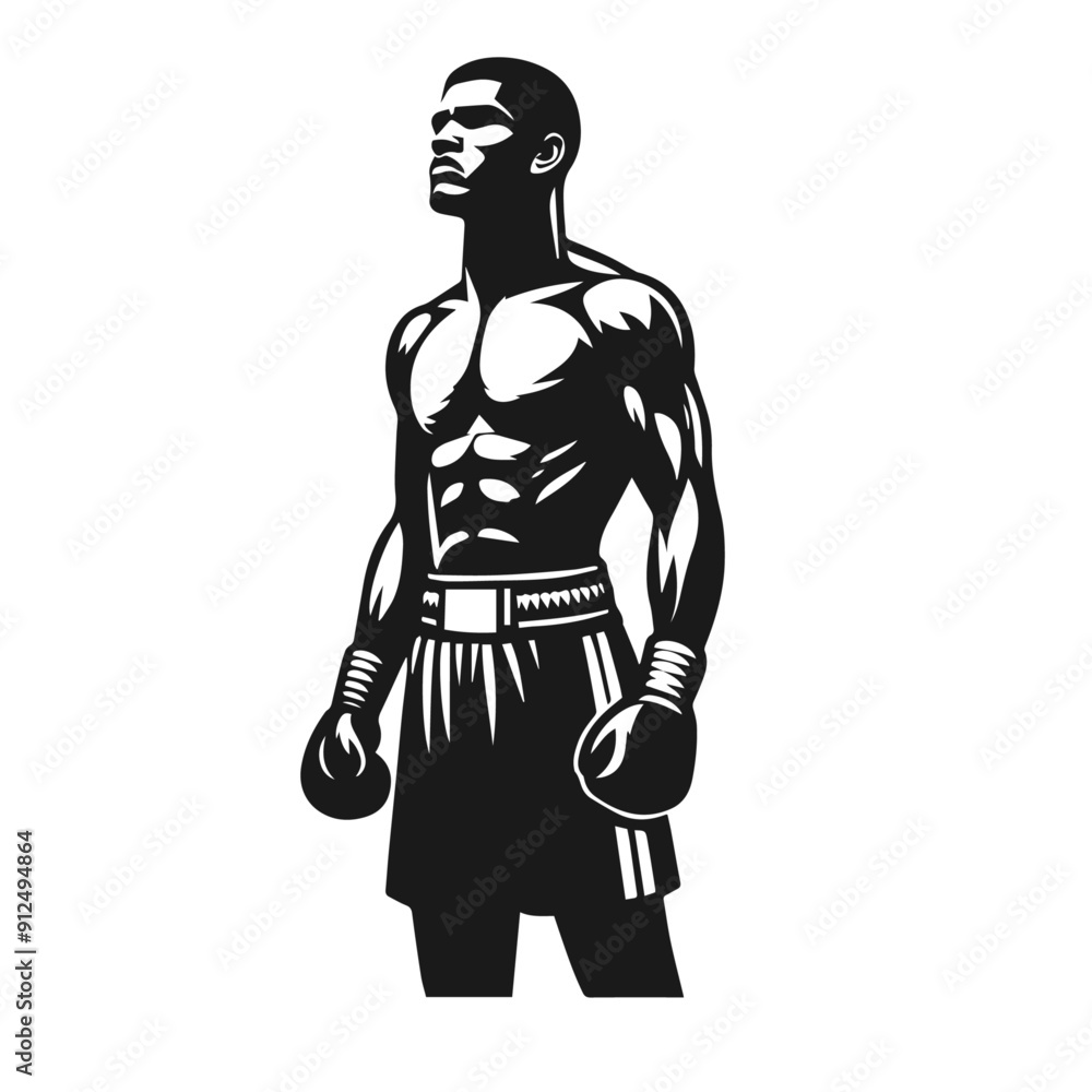 Clean black and white vector silhouette of a boxer isolated on white background Clean black and white vector silhouette of a boxer isolated on white background