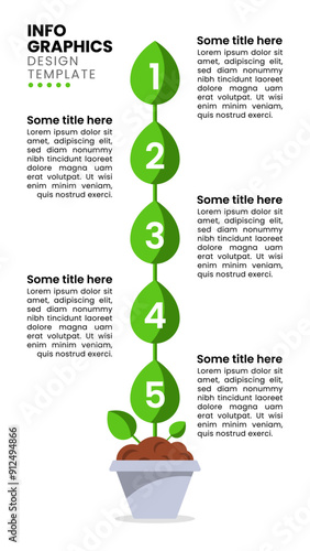 Infographic template. Tall plant with 5 steps and numbers