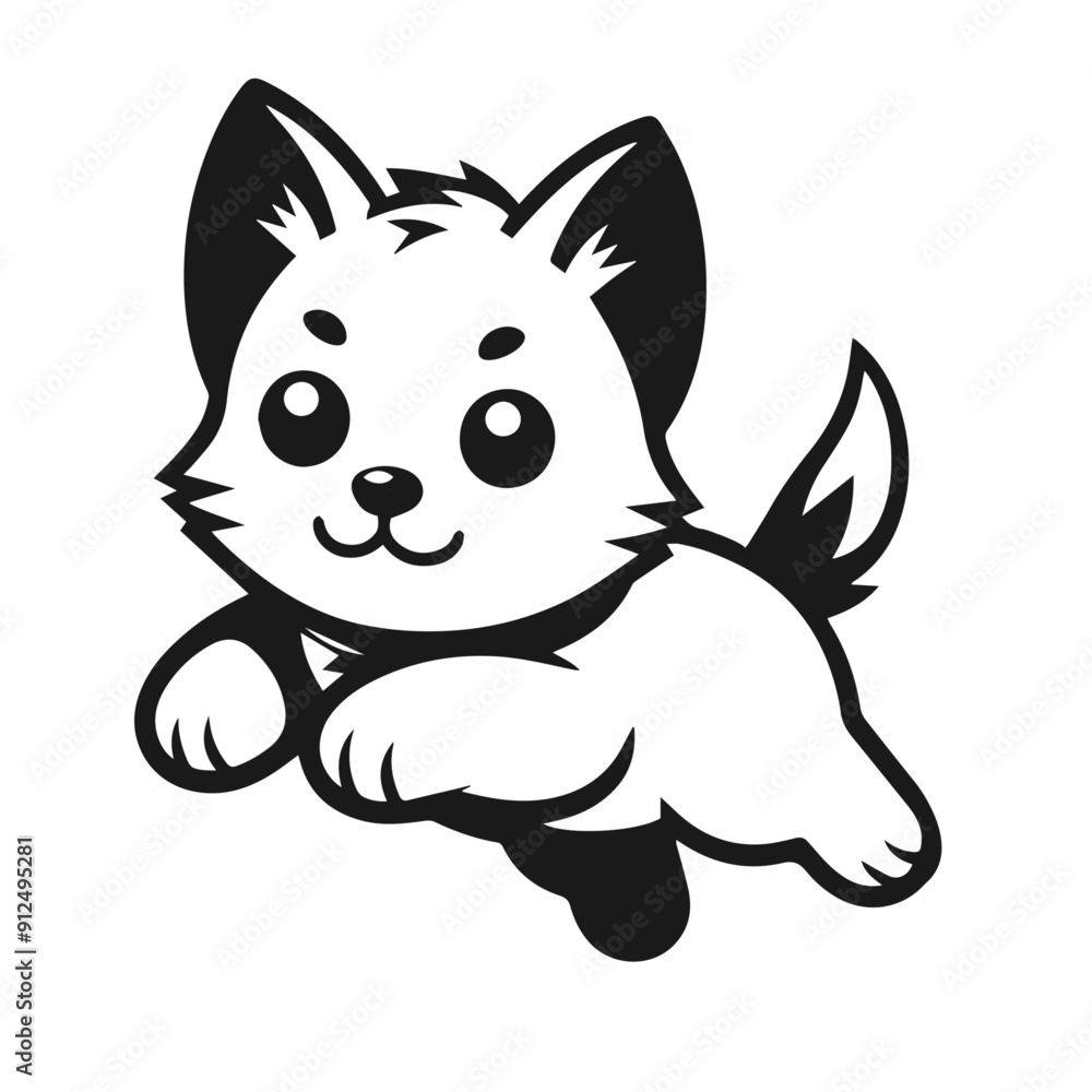 Obraz premium Clean black and white vector silhouette of a cat isolated on white background