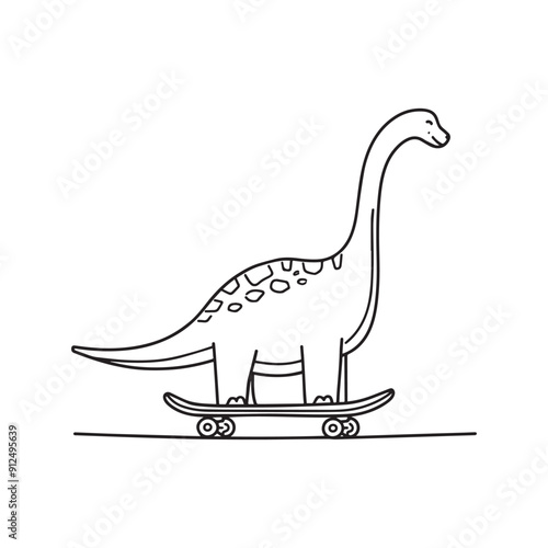 Simple drawing brachiosaurus riding a skateboard