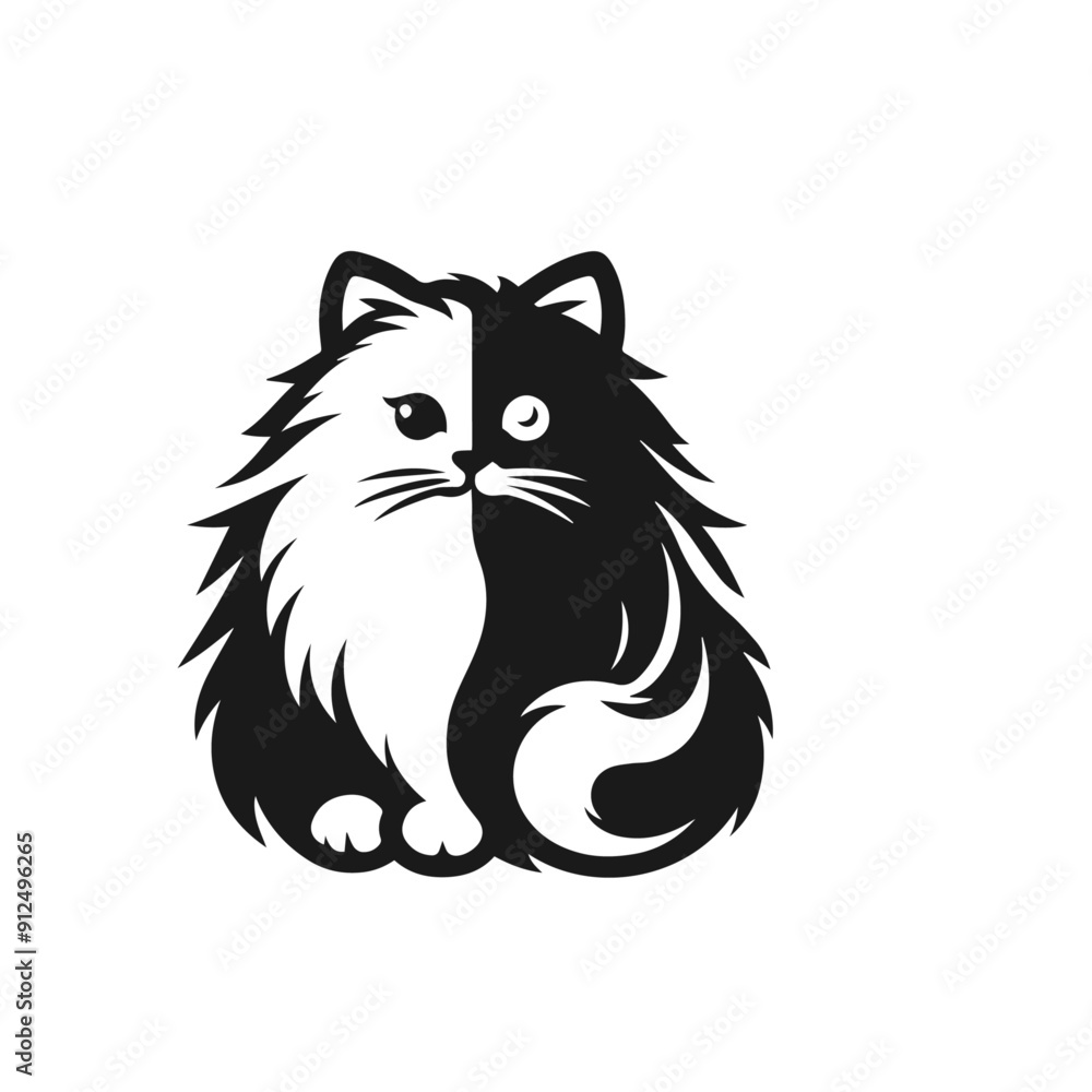 Clean black and white vector silhouette of a cat isolated on white background Clean black and white vector silhouette of a cat isolated on white background