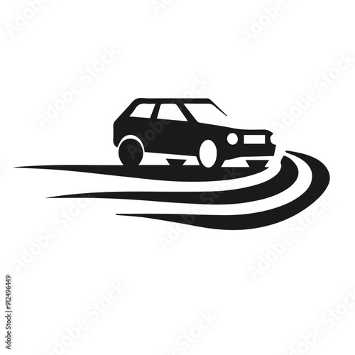 Clean black and white vector silhouette of a car logo isolated on white background