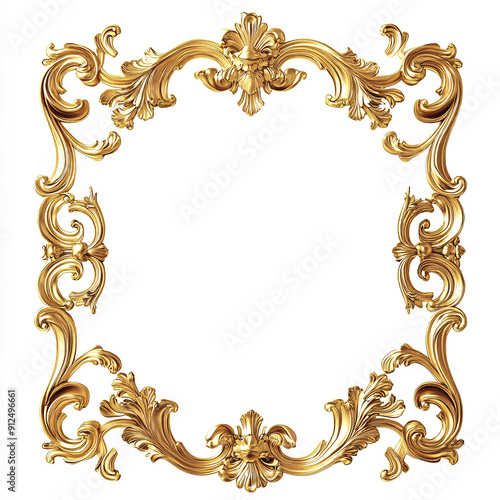 A square golden frame with a white background,