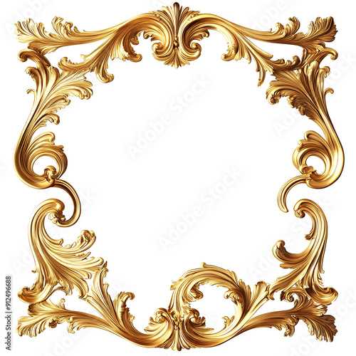 A square golden frame with a white background,