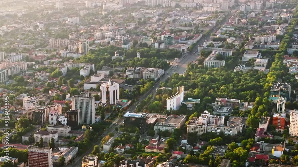 Aerial drone view of Chisinau, Moldova at sunrise Aerial drone view of Chisinau, Moldova at sunrise