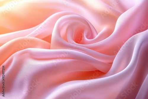 elegant blush pink fabric swirling gracefully against a soft gradient background silky texture catches light creating mesmerizing folds and shadows in a dreamy ethereal composition