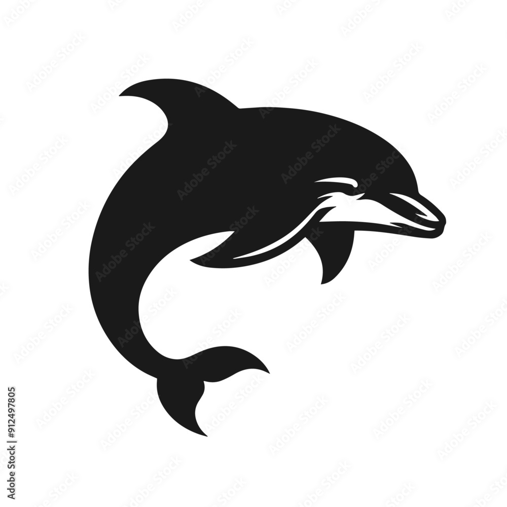 Clean black and white vector silhouette of a dolphin isolated on white background Clean black and white vector silhouette of a dolphin isolated on white background