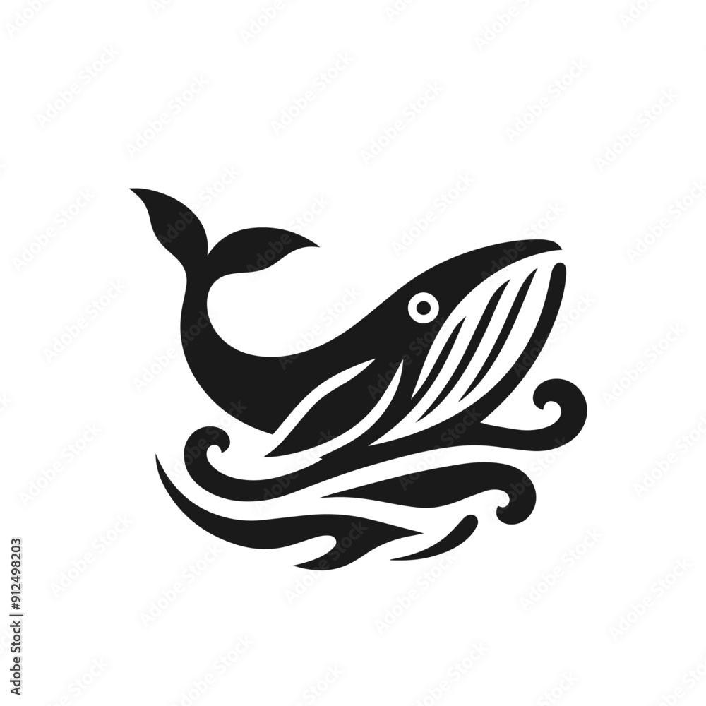 Clean black and white vector silhouette of a whale isolated on white background Clean black and white vector silhouette of a whale isolated on white background
