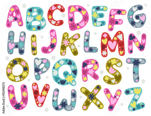 Cute capital and uppercase letters with flower blossoms floral alphabet vector illustration