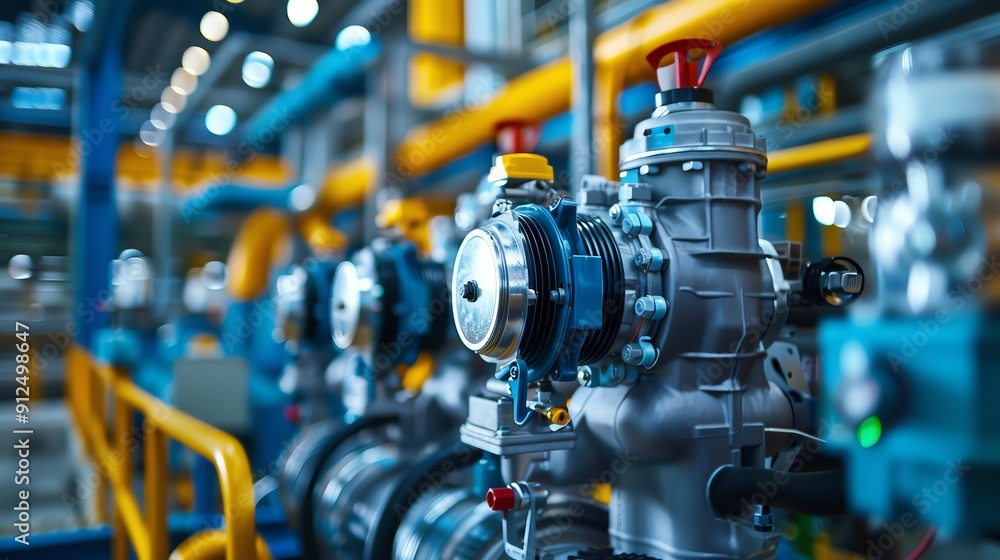 Fototapeta premium Industrial air compressor supplying air to a grain elevator, agricultural processing Strong and durable, efficient and essential, farming equipment