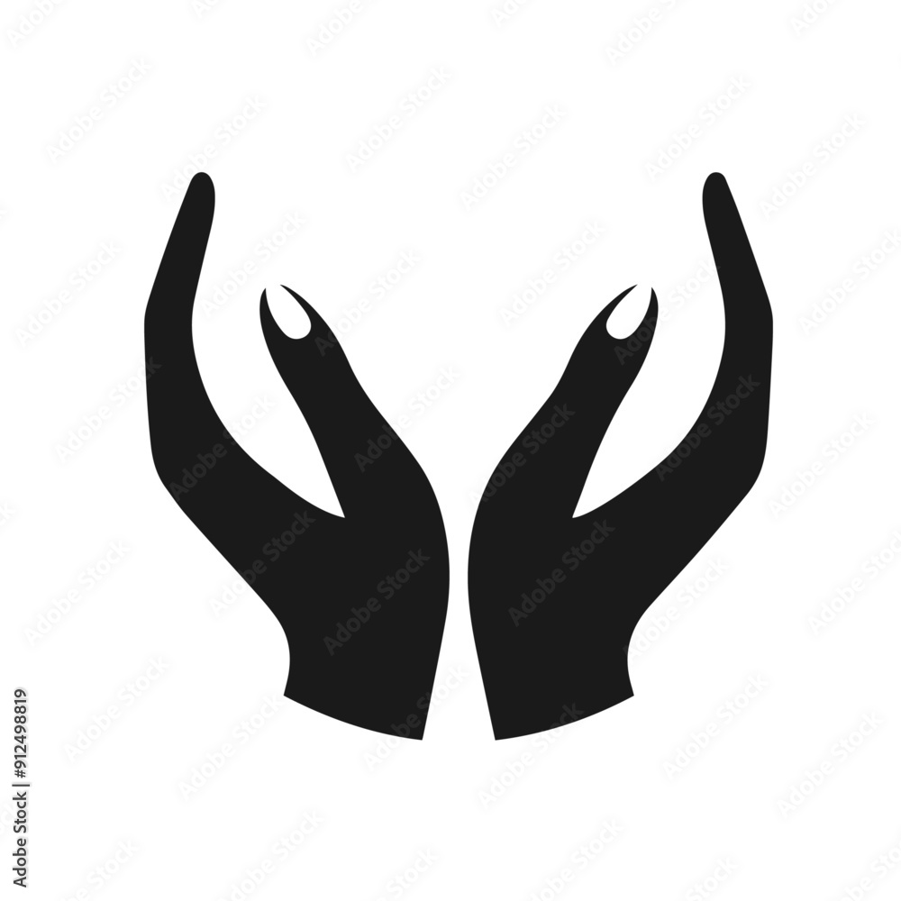 Clean black and white vector silhouette of care hands isolated on white background Clean black and white vector silhouette of care hands isolated on white background