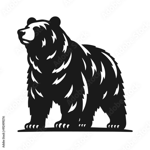 Clean black and white vector silhouette of a Bear isolated on white background