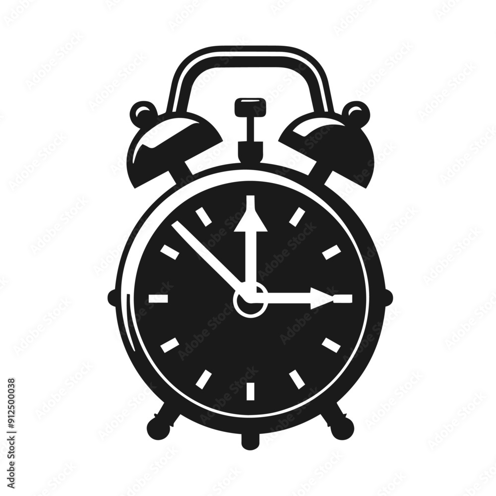 Clean black and white vector silhouette of a Alarm Clock isolated on white background Clean black and white vector silhouette of a Alarm Clock isolated on white background