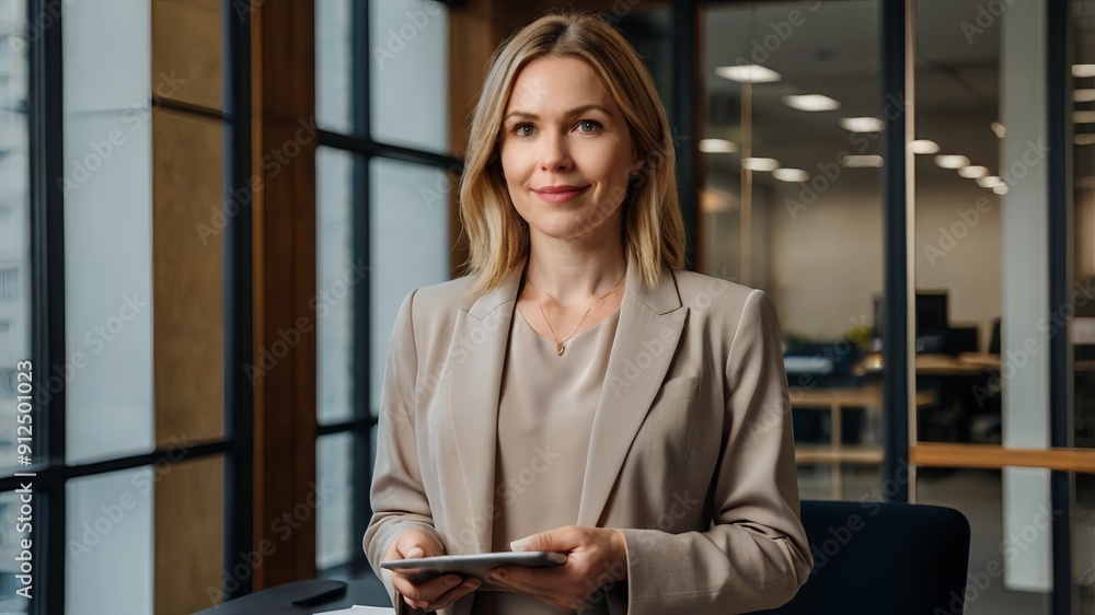 Businesswoman with Tablet in Corporate Meeting Businesswoman with Tablet in Corporate Meeting