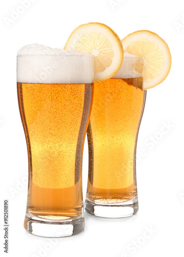 Glasses of fresh light beer...