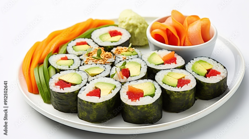 Delicious Sushi Rolls with Avocado, Salmon, and Carrot Delicious Sushi Rolls with Avocado, Salmon, and Carrot