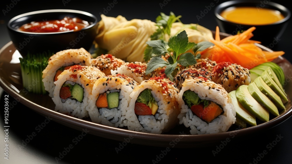 Delicious Sushi Rolls with Vegetables Delicious Sushi Rolls with Vegetables
