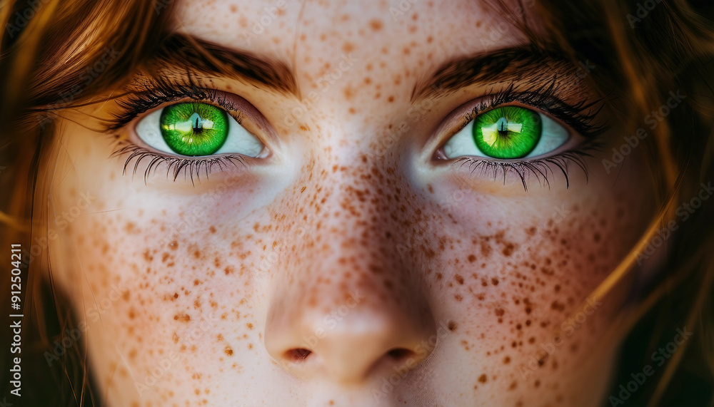 portrait of a girl with freckles and bright green eyes portrait of a girl with freckles and bright green eyes