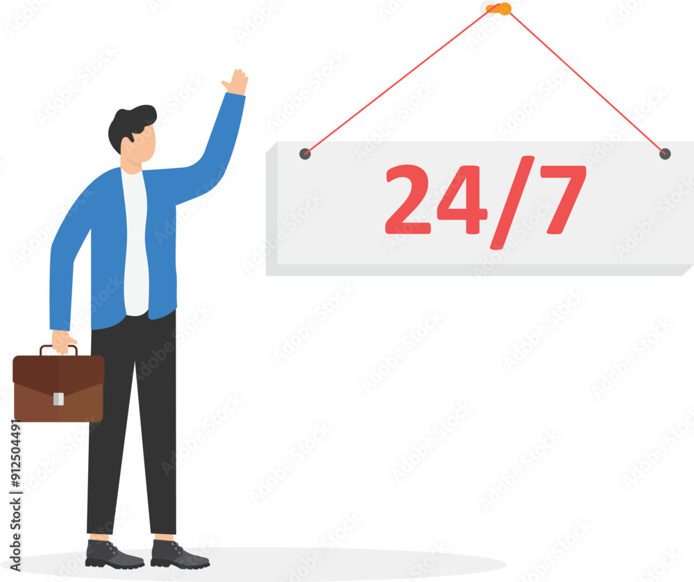 white plate with the inscription 24/7, work around the clock,
white plate with the inscription 24/7, work around the clock,