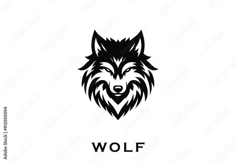 custom made wallpaper toronto digitalStylized black wolf head logo, perfect for branding, with intricate fur patterns.