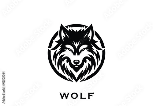 Stylized black wolf head logo, perfect for branding, with intricate fur patterns.